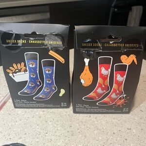 Unisex Blue Poutine & Red Chicken Novelty Crew Socks
